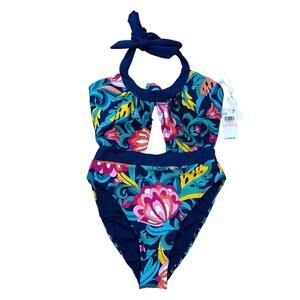 Trina Turk India Garden Halter Belted One Piece Womens Floral Swimsuit Size 6